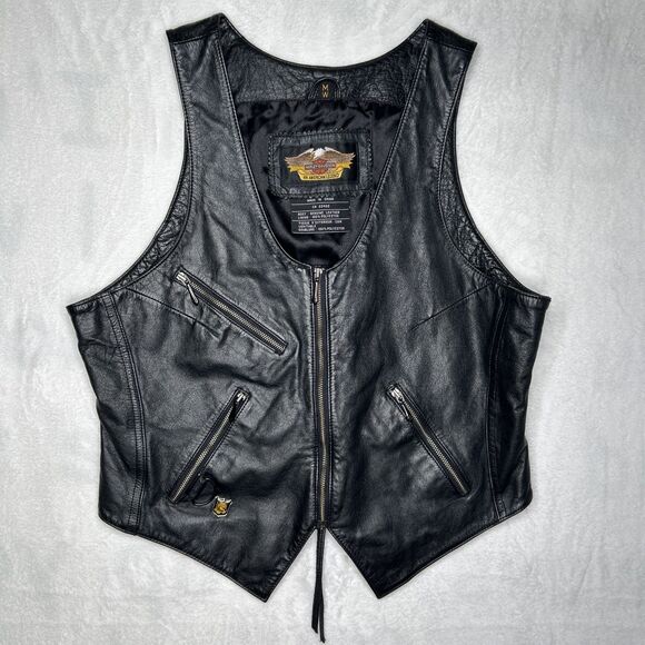 Harley-Davidson Jackets & Blazers - Harley Davidson Women's Leather Black Vest Lace Up Back
